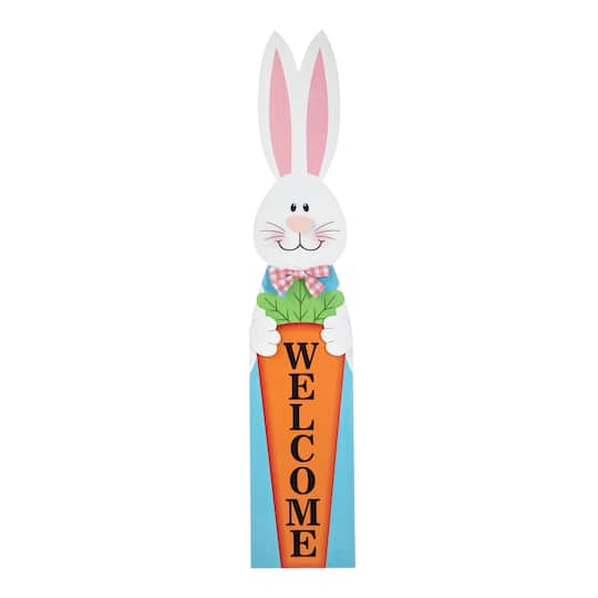 Glitzhome&#xAE; 42&#x22; Easter Wooden Bunny Welcome Porch Sign